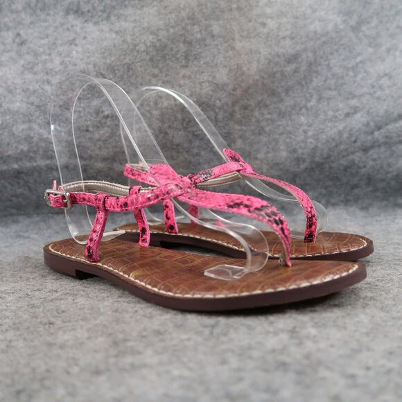 Sam Edelman Shoes Womens 5 Sandals Casual Flat Leather Snake Pink Gigi Fashion - Picture 1 of 11